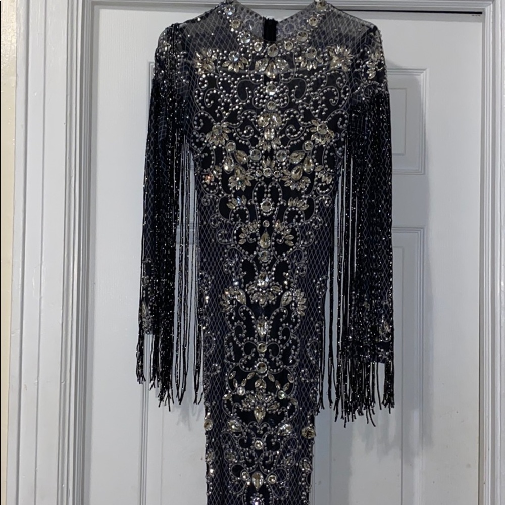 Tassel mini black dress